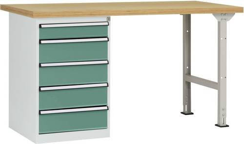 Manuflex WC5104.0001 Werkbanksystem aus Stahl und Gummi, Grau Grün, B/T/H: 300 x 150 x 80 cm - Bild 1