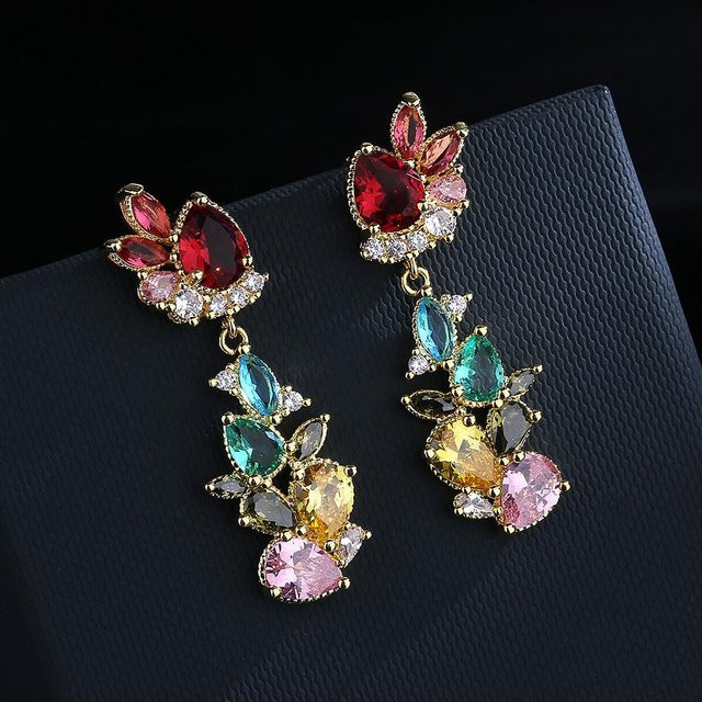YIRAN Jewelry Ohrringe, Wassertropfen, Zirkonia, Kupfer, Schwarz, Damen - Bild 1