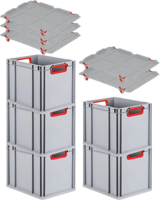 PROREGAL Spar Set 5x Eurobox Nextgen Color mit Auflagedeckel und Schiebeschnappverschlüssen, Farbe Rot, H x B x T: 32 x 30 x 40 cm - Bild 1