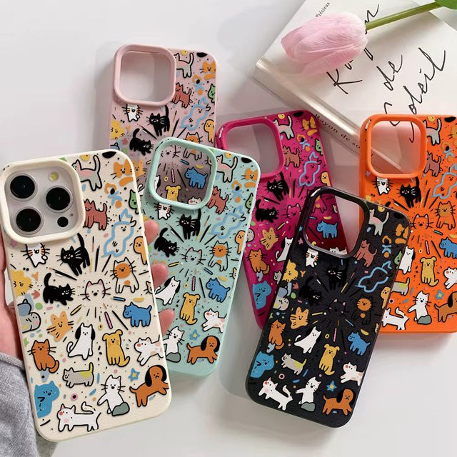 AKABEILA Graffiti Handyhülle aus Leder und Silikon für iPhone, Stoßfeste Schutzhülle in Schwarz und Multicolour - Bild 1