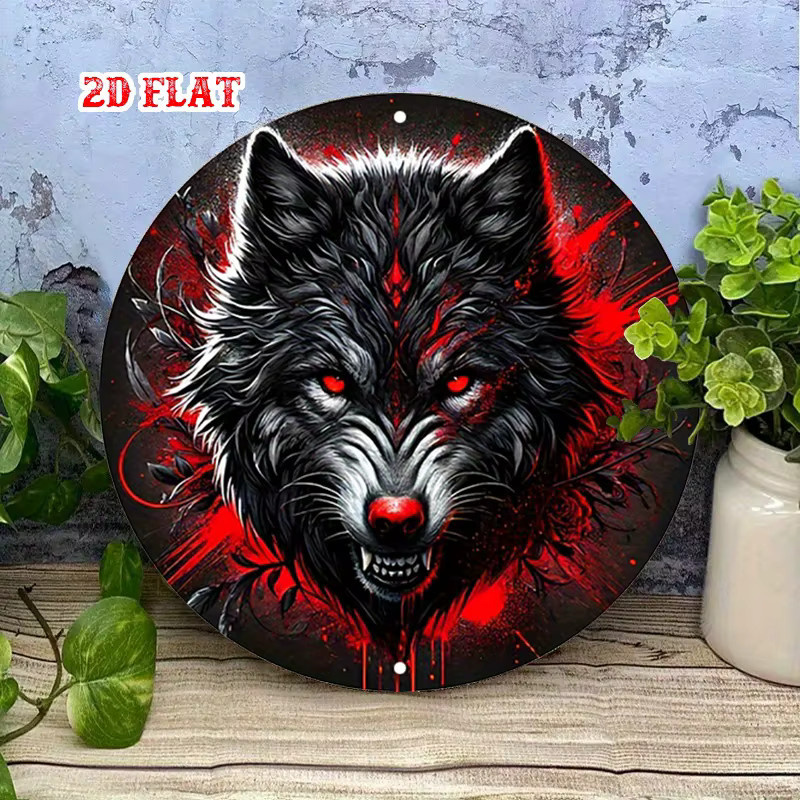 Potdemiel Metall-Wanddekoration Wolf heult den Mond an, rund, Schwarz und Rot, Durchmesser: 20 cm - Bild 3