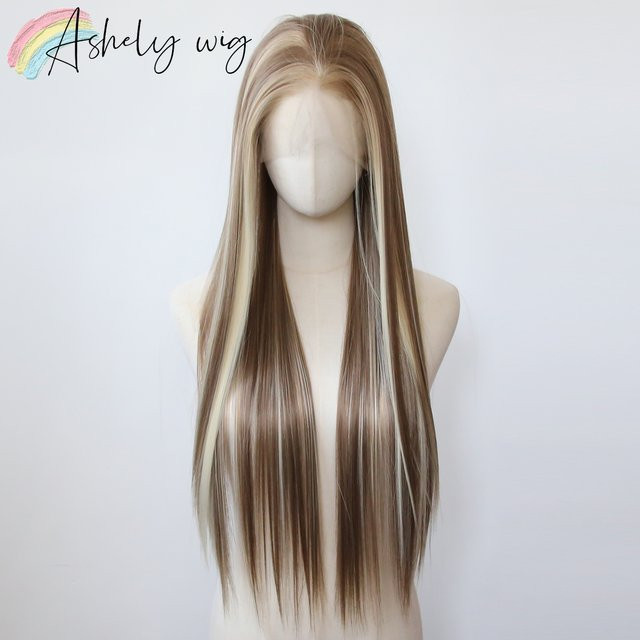 Platin Highlight Lace Front Perücke, synthetisch, hochtemperaturbeständig - Bild 1