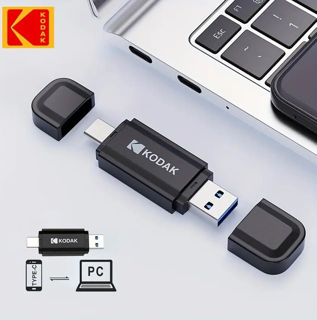 Kodak K143D USB Flash-Laufwerk mit USB 3.2 und USB-C Anschluss, OTG Hochgeschwindigkeits-Speicherstick für Handy und Computer, Schwarz, 32 GB - Bild 1