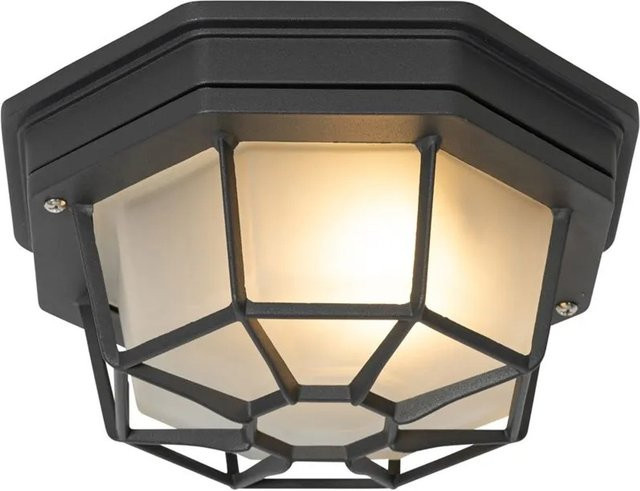 QAZQA Rural Deckenleuchte für Außenbereiche aus Aluminium und Glas in Dunkelgrau, IP44, dimmbar, E27 - Bild 1