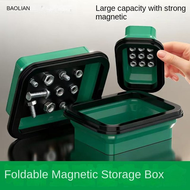 Baolian Magnetische Silikon-Aufbewahrungsschale mit Fächern für Schrauben, zusammenklappbare Werkzeugbox aus Kunststoff, Grün - Bild 1