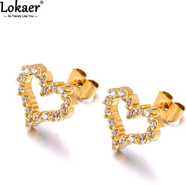 Lokaer Ohrstecker Herz, Zirkonia, 316l Edelstahl, Unisex - Bild 1