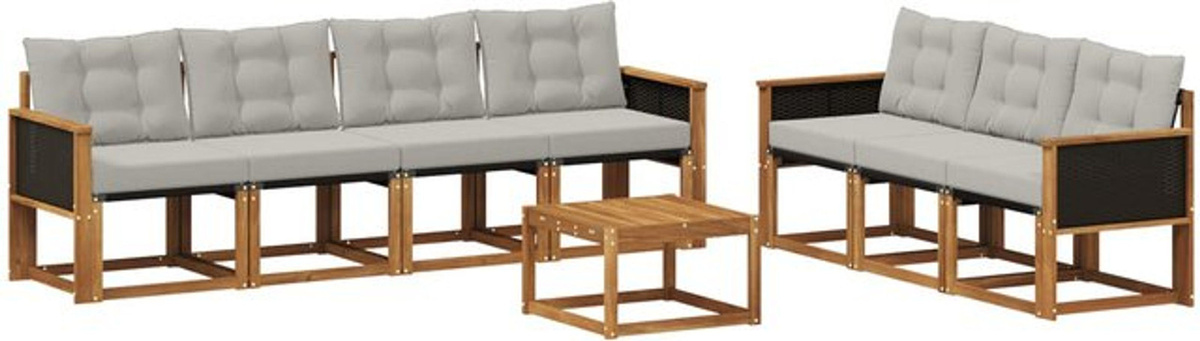 vidaXL Outdoor-Sofagarnitur aus Akazie mit 8-teiligem Set und Kissen in Natur und Grau - Bild 1