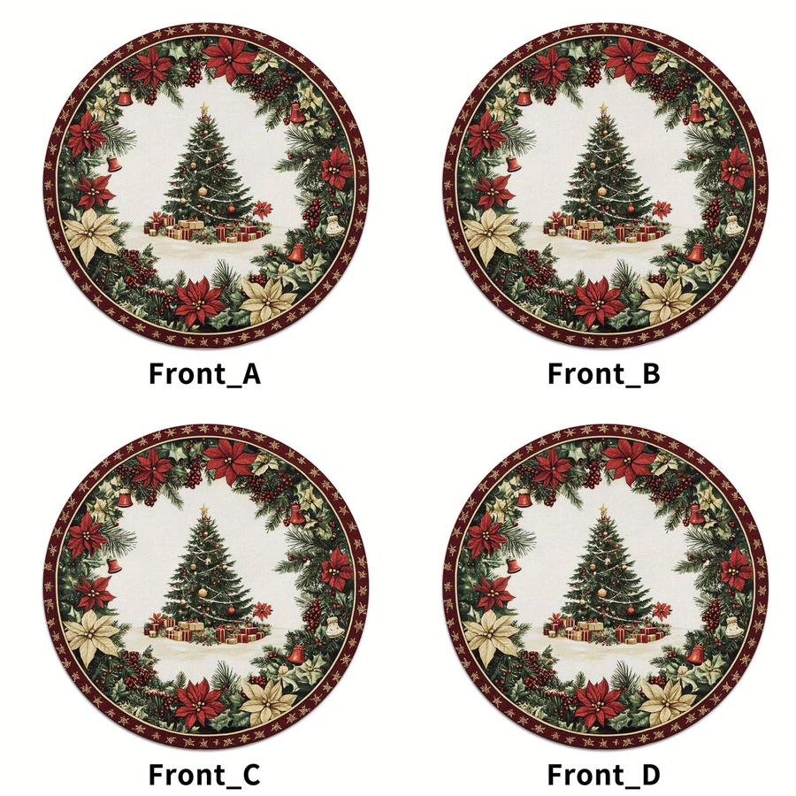 VIKAMA 4er-Set Weihnachts-Tischsets mit Weihnachtsmann-Motiv, Glocken und Stechpalmenblättern in Mehrfarbig - Bild 2