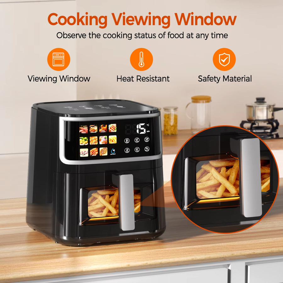 Patbrela Heißluftfritteuse 8L mit LED-Display und 11 Voreinstellungen, 1700W, Schwarz - Bild 5