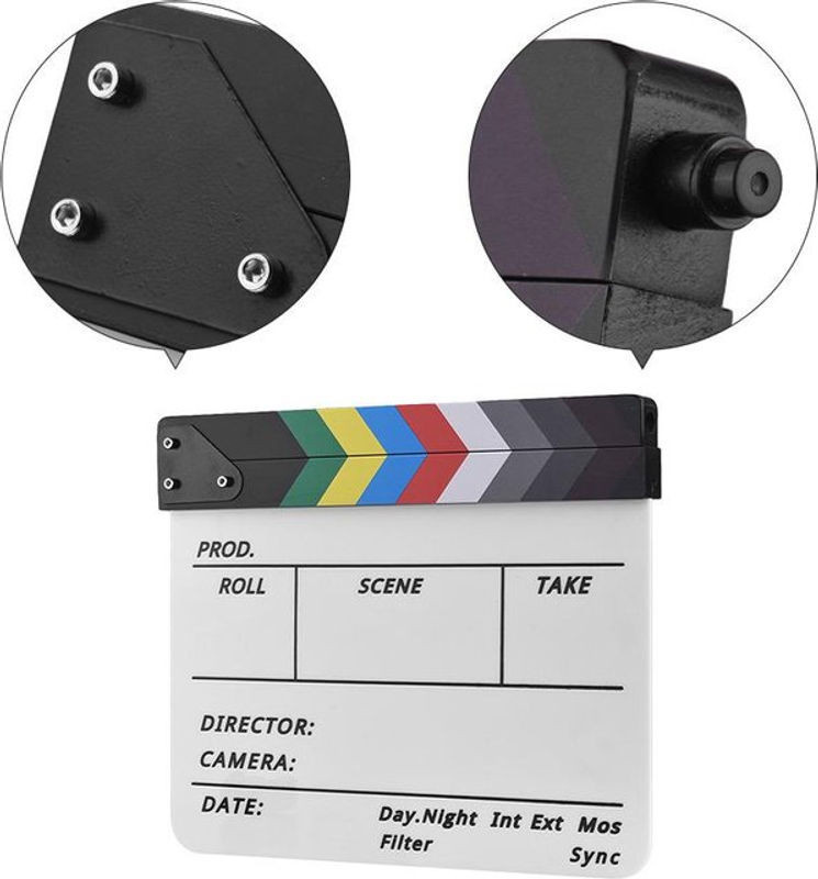 Andoer Regie-Klappbrett aus Acryl und Holz, abwischbares Film-Klappbrett für Film und TV in Schwarz, Weiß und Mehrfarbig - Bild 1