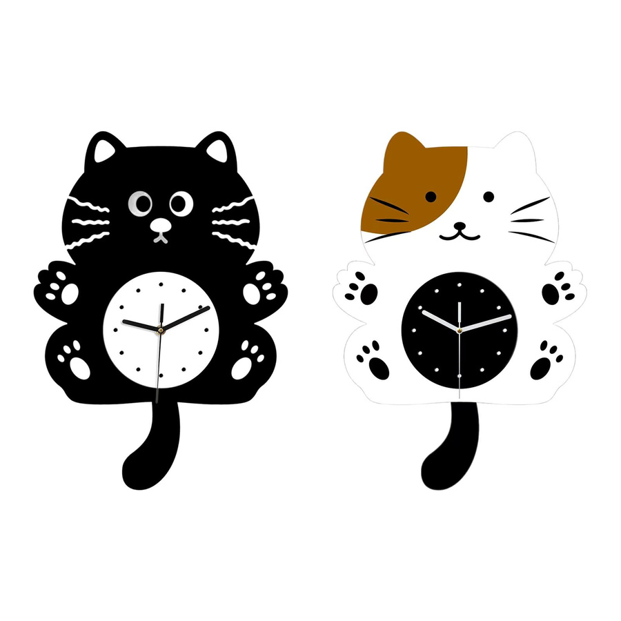 MagiDeal Wanduhr mit Cartoon Katze im modernen Design, Schwarz, Analog und Silent, Breite: 39,5 cm, Höhe: 28,0 cm - Bild 2