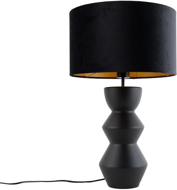 QAZQA Alisia Designer Tischleuchte aus Keramik mit Samtschirm in Schwarz und Gold, Höhe: 35 cm - Bild 1