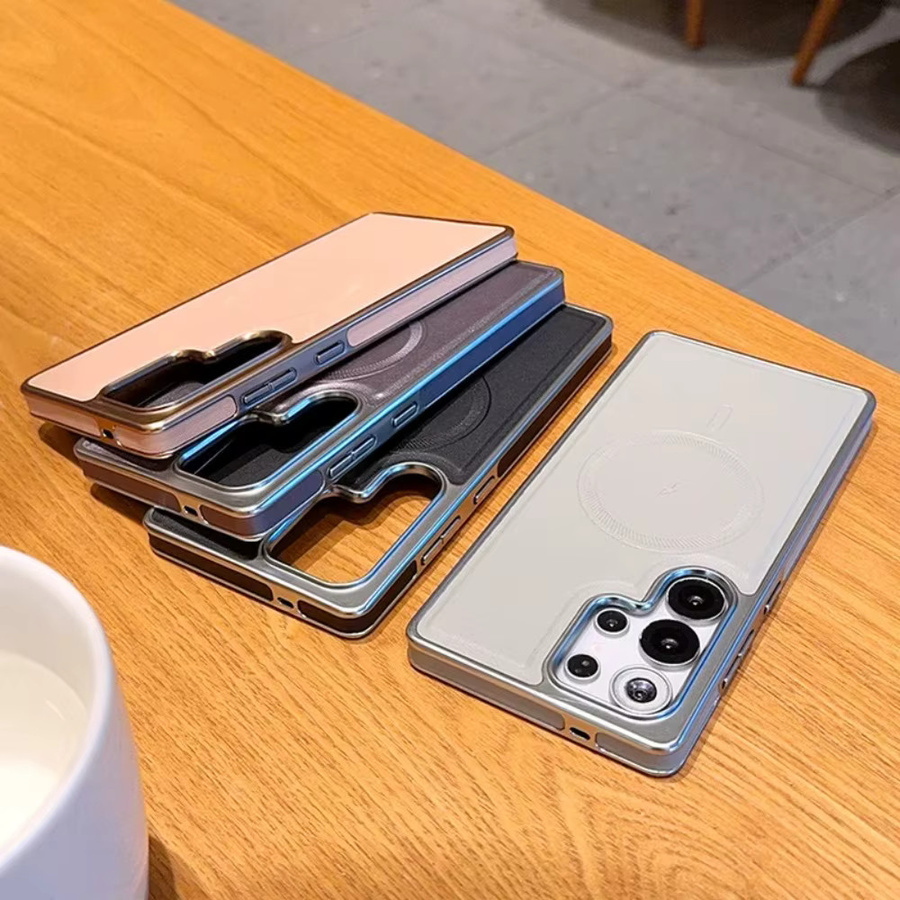 Premium Veganes Leder-Textur Magnetisches Cover Stoßfeste Kabellose Ladehülle für Samsung S26, S25 Edge, S24 Plus und S24 Ultra in Schwarz - Bild 2
