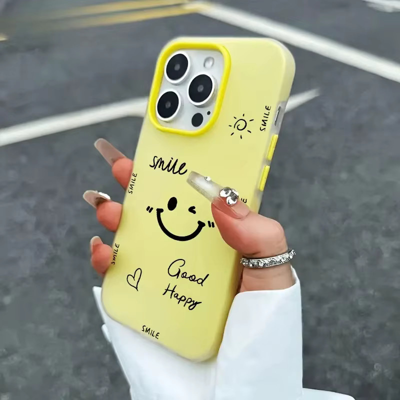 Stoßfeste iPhone Hülle mit lächelndem Gesichts-Gelee-Design in Weiß für iPhone 17, 16, 15, 14, 13, 12 und 11 Pro Max Plus - Bild 1