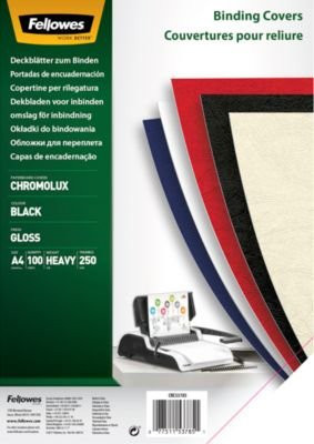 Fellowes Deckblatt Chromolux in Schwarz, DIN A4, 250g Karton, 100 Stück für Draht- und Plastikbindemaschinen - Bild 1