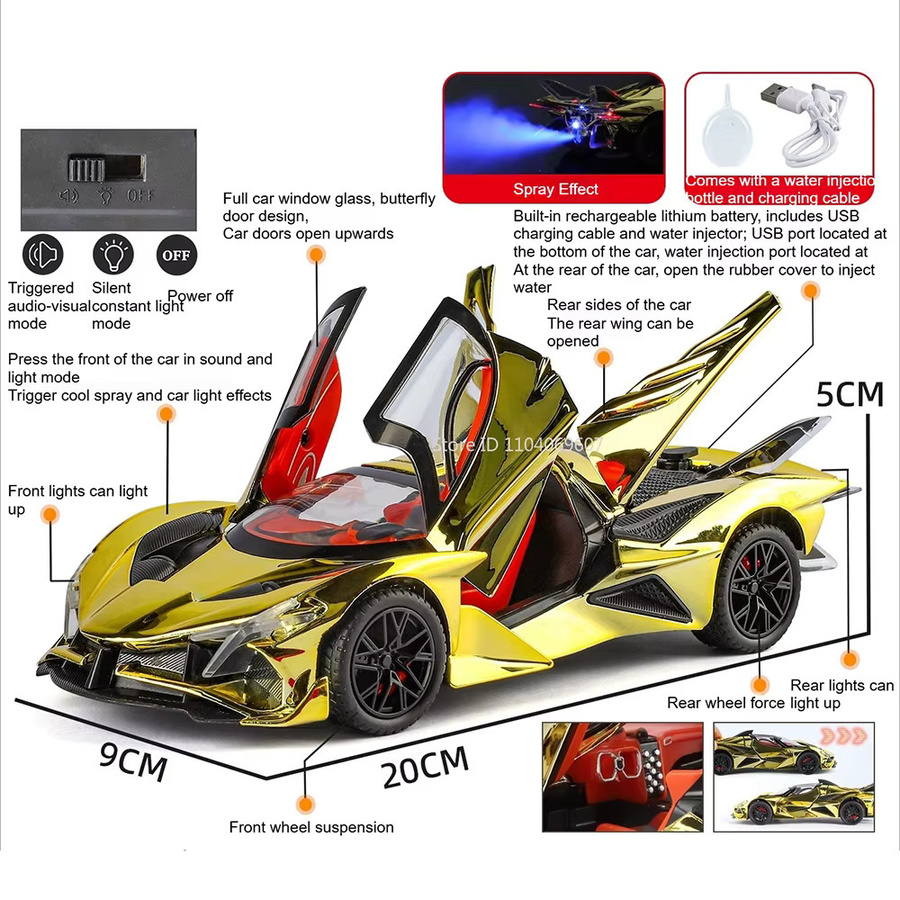 MAKEDA Apollo EVO Senna Sportwagen Modell, 1:24, mit Licht und Sound, Metall - Bild 2