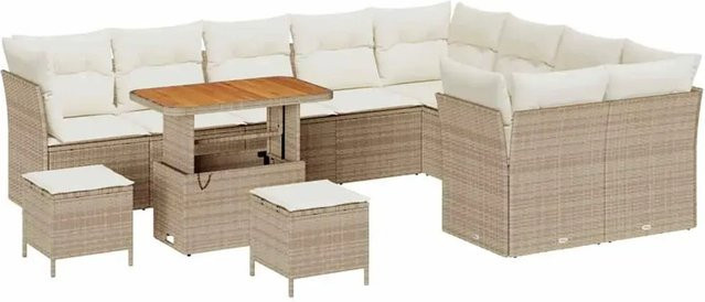 vidaXL Garten-Sofa-Set 12-teilig aus Poly Rattan in Beige mit Polstern und Metallgestell - Bild 1