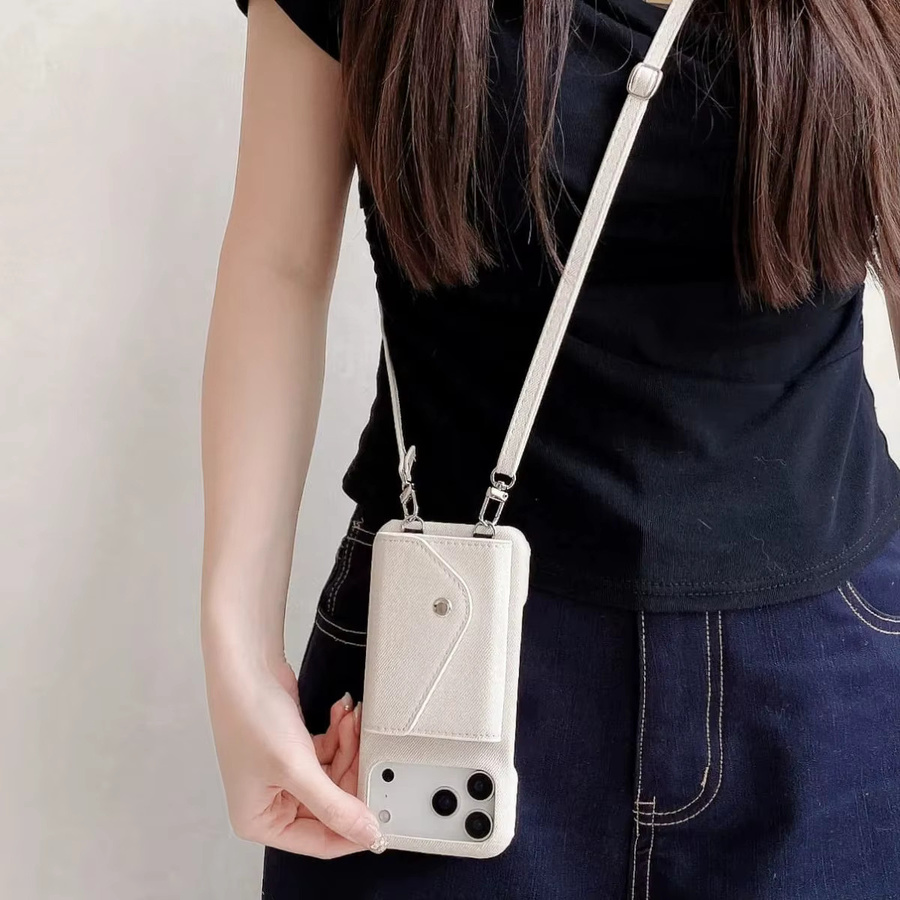 Lederne Lanyard-Handyhülle mit Kartenhalter und Brieftasche für Apple iPhone in Weiß - Bild 2
