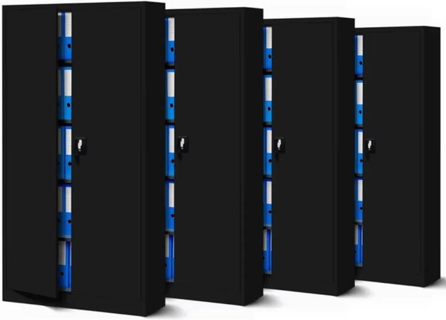 JAN NOWAK 4er Set Aktenschrank aus Metall mit abschließbaren Flügeltüren in Schwarz, H 185 cm x B 90 cm x T 40 cm - Bild 1