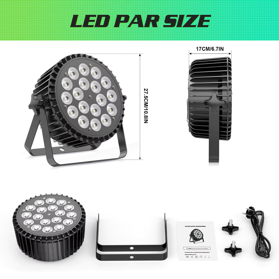 Datewink 4er Set 200W 18 LED Par-Scheinwerfer 4 IN 1 RGBW Bühnenbeleuchtung mit Regenbogeneffekt und DMX512 für DJ, Disco und Events - Bild 6