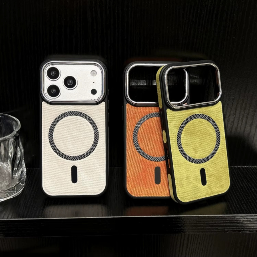 RPKKS MagSafe Handyhülle mit Retro-Denim-Textur für iPhone 17 16 15 14 13 Pro Max in Orange mit Metall-Linsenrahmen und Stoßfänger-Schutz - Bild 5