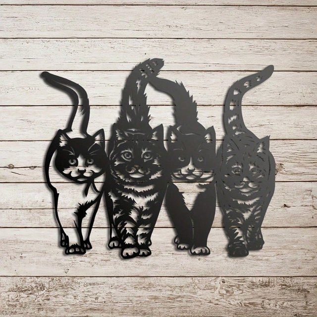 Künstlerische Katzen-Metallwandkunst von CIFBUY in Schwarz als dekorative Wanddekoration aus Metall - Bild 1