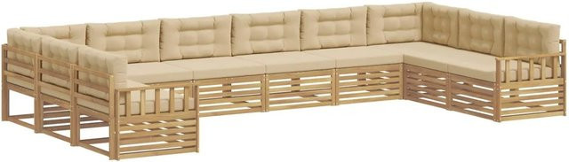 vidaXL Sofagarnitur aus Massivholz Akazie in Beige-Weiß mit Latten-Design und Armlehnen - Bild 1