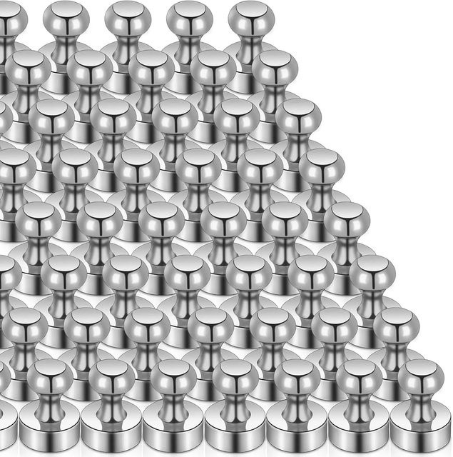 55 Stück Magnetische Reißzwecken in Silber Chrom für Whiteboard, Kühlschrank und Büroorganisation - Bild 1