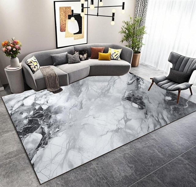 Karpetti Wohnzimmer Teppich in Grau mit Marmor-Design, flauschiger Plüschteppich für Schlafzimmer und Wohnzimmer, rutschfest und waschbar, B/T: 140 x 200 cm - Bild 1