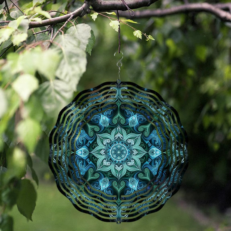Geometrischer Windspiral-Gartenstecker von CIFBUY aus Metall in Blau, Grün, Weiß und Türkis, Höhe: 25,4 cm - Bild 3