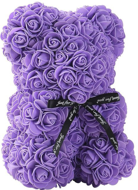 LESDAFFY Home Life Blumenbär aus künstlichem Schaumstoff mit Rosen in Violett, Höhe: 25 cm - Bild 1