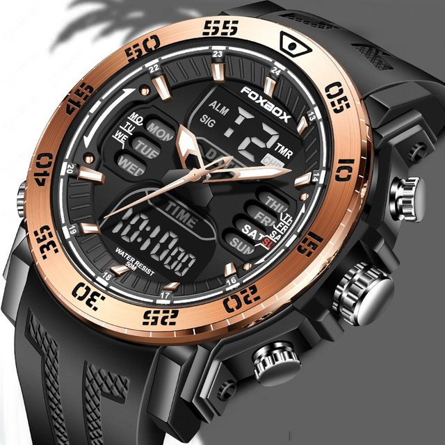 FOXBOX Armbanduhr Digital, Stoppuhr, Kunststoff, Silikon, Schwarz, Herren - Bild 1