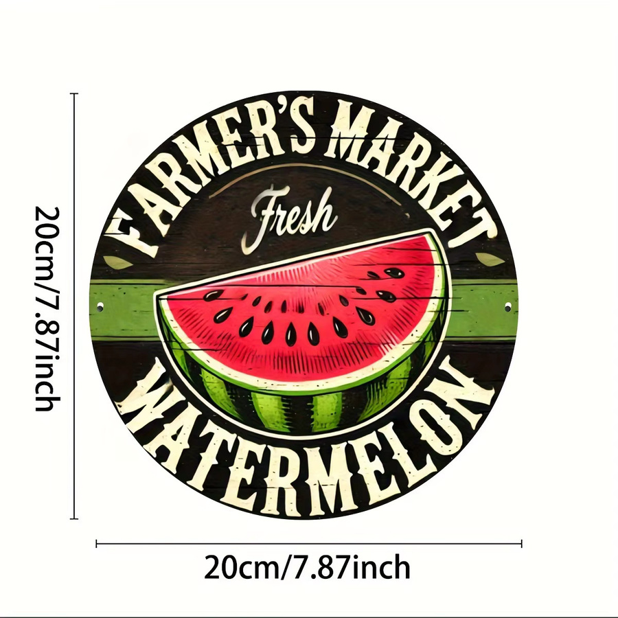 Potdemiel Vintage Wandkunstschild aus Metall mit Wassermelonen-Design, rundes Aluminiumdekor in Mehrfarbig, Durchmesser: 20,3 cm - Bild 3