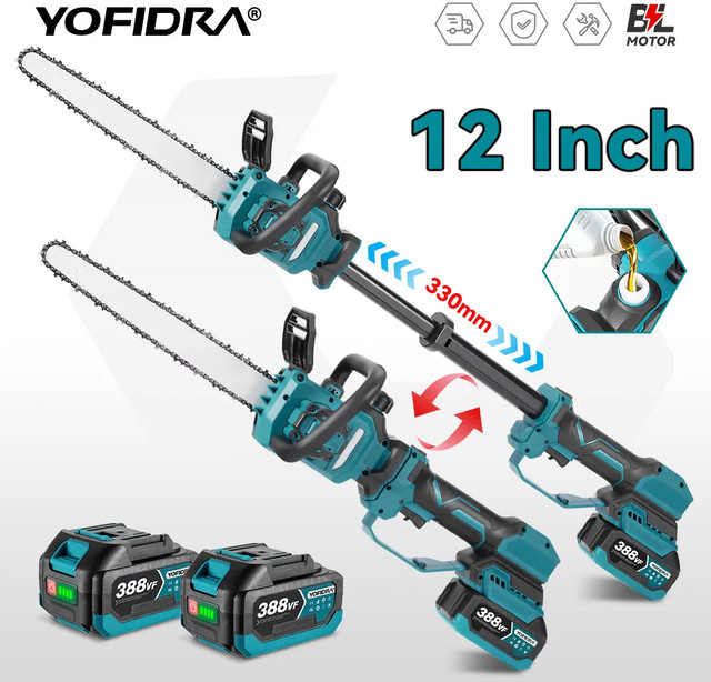 Yofidra Bürstenlose elektrische Kettensäge mit Teleskopstange und 12 Zoll Sägeblatt, kompatibel mit Makita 18V Akku, Multicolour - Bild 1