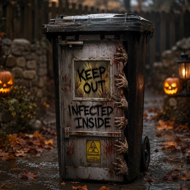 BRUP Halloween Zombie Aufkleber Keep Out Infected Inside Biohazard Motiv aus PVC in Mehrfarbig für Mülleimer und Gartendekoration - Bild 1