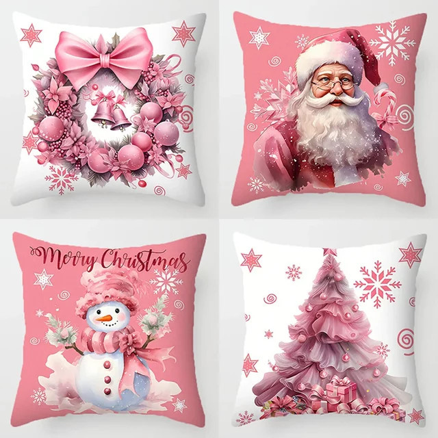 Runtow Weihnachts-Kissenbezug mit Weihnachtsmann-Motiv in Pink, B/H: 45 x 45 cm - Bild 1
