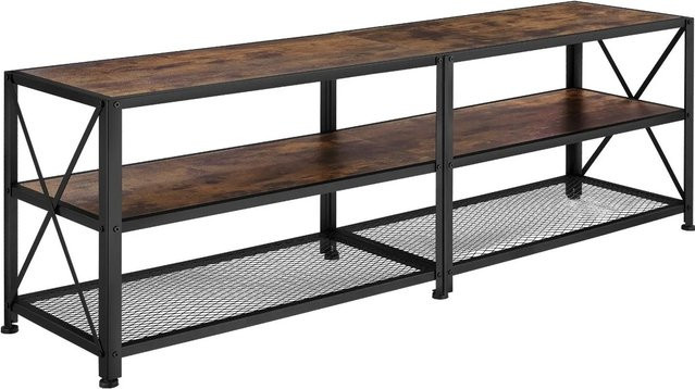 tectake TV-Regal Indianapolis im Industrial Style aus Holz und Stahl, 3 offene Etagen, Farbe Schwarz/Braun, B/T/H: 161 x 41,5 x 50,5 cm - Bild 2