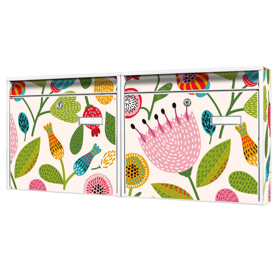banjado Burg Wächter Briefkastenanlage für Mehrfamilienhäuser, weiß verzinkt und lackiert, Motiv Rosa Kelch Hell, H x B x T: 72,5 x 32,2 x 10 cm - Bild 1