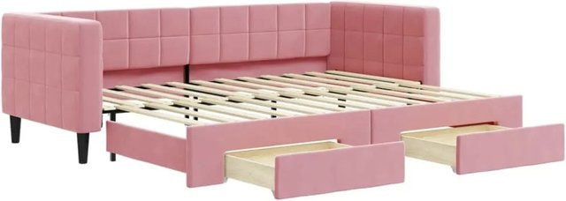 vidaXL Tagesbett ausziehbar mit Schubladen in Rosa aus Samt, B/T/H: 223 x 80 x 90 cm - Bild 1