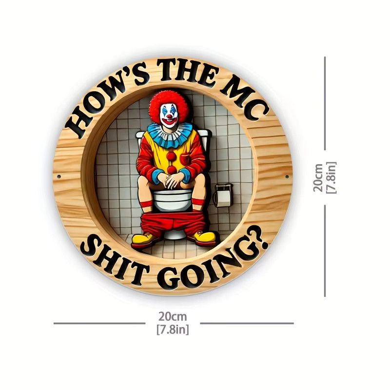 Quirky Nove Retro Clown Wandkunst Holzschild How's the MC Shitting Going B/B: 19,81 x 19,81 cm - Bild 3
