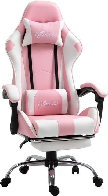 Vinsetto Gamingstuhl Ergonomischer Computerstuhl mit Kopfstütze und Lendenkissen in Rosa-Weiß - Bild 1
