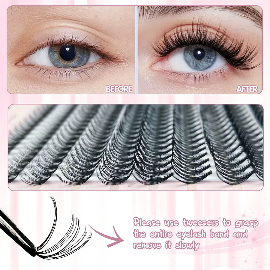 200 Cluster DIY-Wimpern, 9–16 mm, D-Curl, natürlich, Unisex - Bild 3