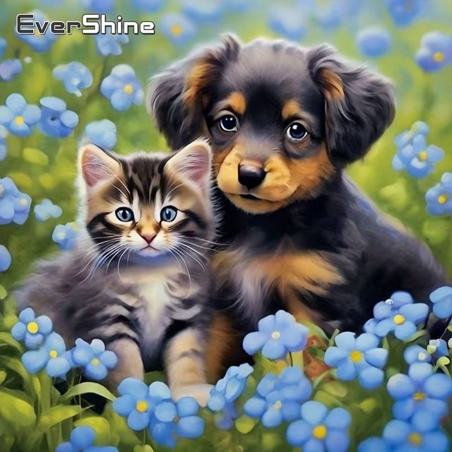 EverShine 5D DIY Diamantstickerei Set mit Hund und Katze, Mosaik-Bastelset in Mehrfarbig, B/H: 20 x 20 cm - Bild 1