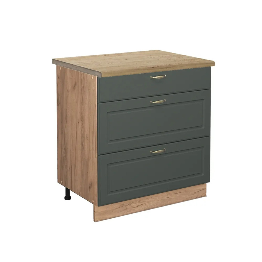 Vicco Küchenunterschrank Fame-Line in Eiche mit 3 Soft-Close-Schubladen, Landhausstil, Grün-Gold-Braun, Breite: 80 cm, Höhe: 82 cm, Tiefe: 60 cm - Bild 2