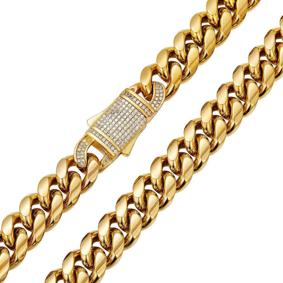 Miami Curb Chain Halskette oder Armband, Edelstahl, Gold, Unisex - Bild 3