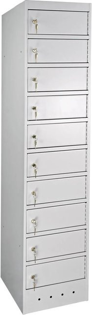 PROREGAL Notebook-Schrank aus Stahl mit 10 Fächern und Türen in Lichtgrau, H: 180 cm, B: 40 cm, T: 50 cm - Bild 1