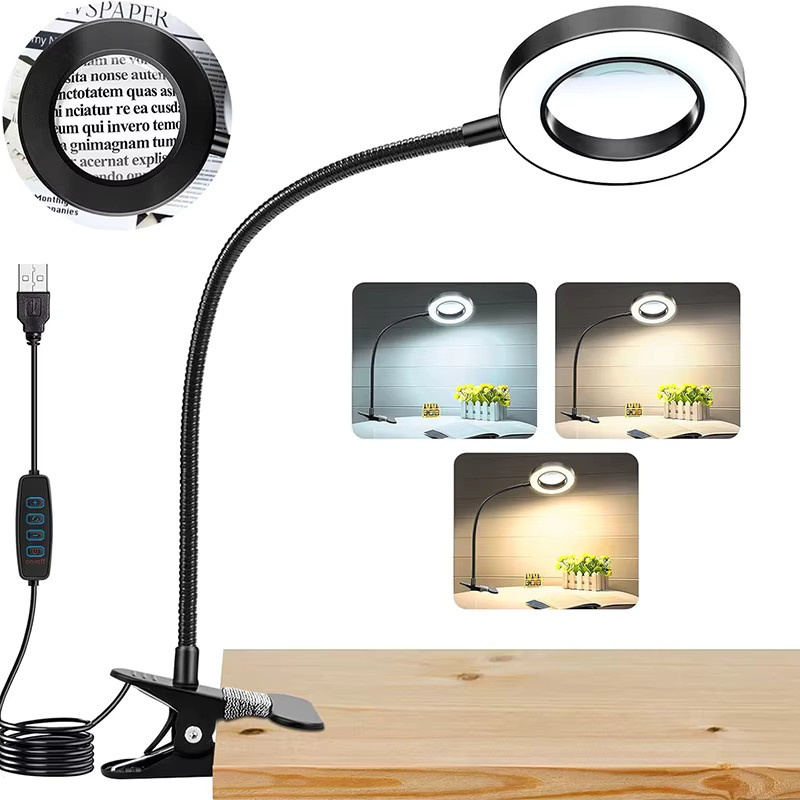 LED-Lupenlampe mit 10-facher Vergrößerung und 3 Farbmodi für Schreibtisch, Schwarz - Bild 5