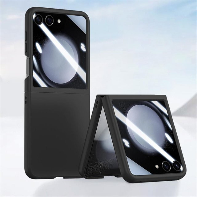 Samsung Galaxy Z Flip 6 und Z Flip 5 Hülle mit Displayschutz, Ultra Schlank, Matt, Stoßfest, Schwarz - Bild 1