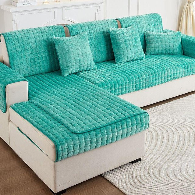 Rutschfester Plüsch Sofabezug von HOMEMOTION in Hellgrün, Universal Slipcover für dein Sofa, B/H: 90 x 120 cm - Bild 1