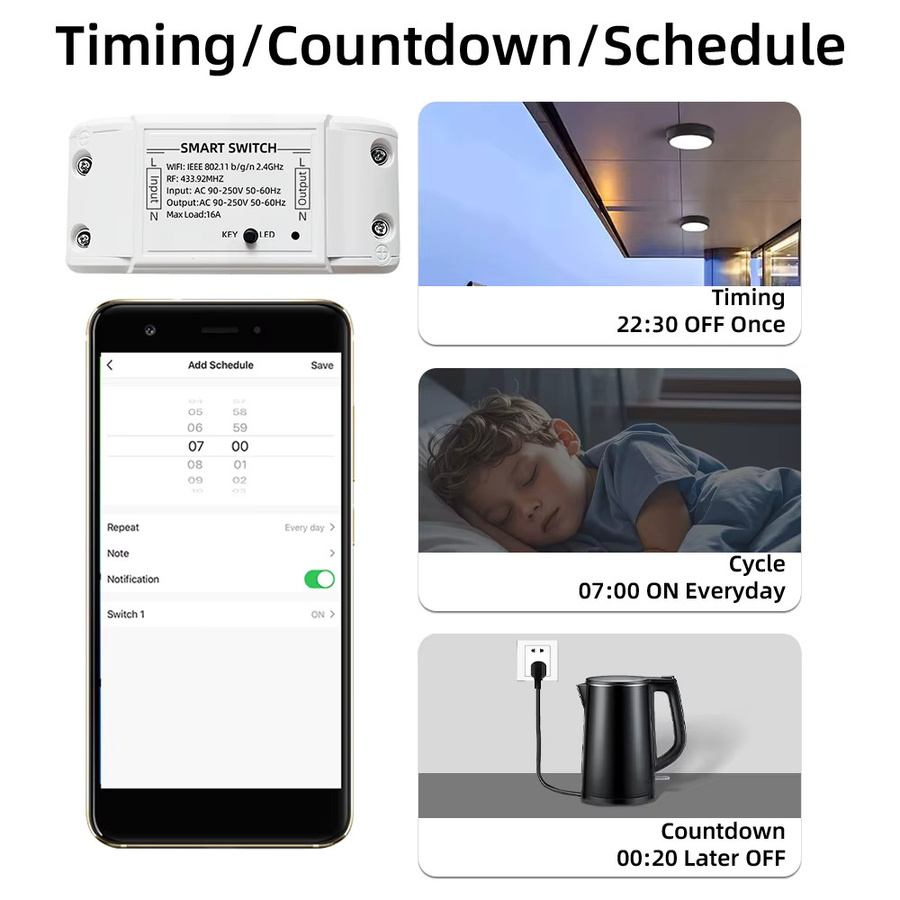 Tuya WLAN Smart Schalter mit RF433MHz Fernbedienung, 16A Timer-Schalter in Weiß, kompatibel mit Smart Life App, Amazon Alexa und Google Assistant zur Sprachsteuerung - Bild 3
